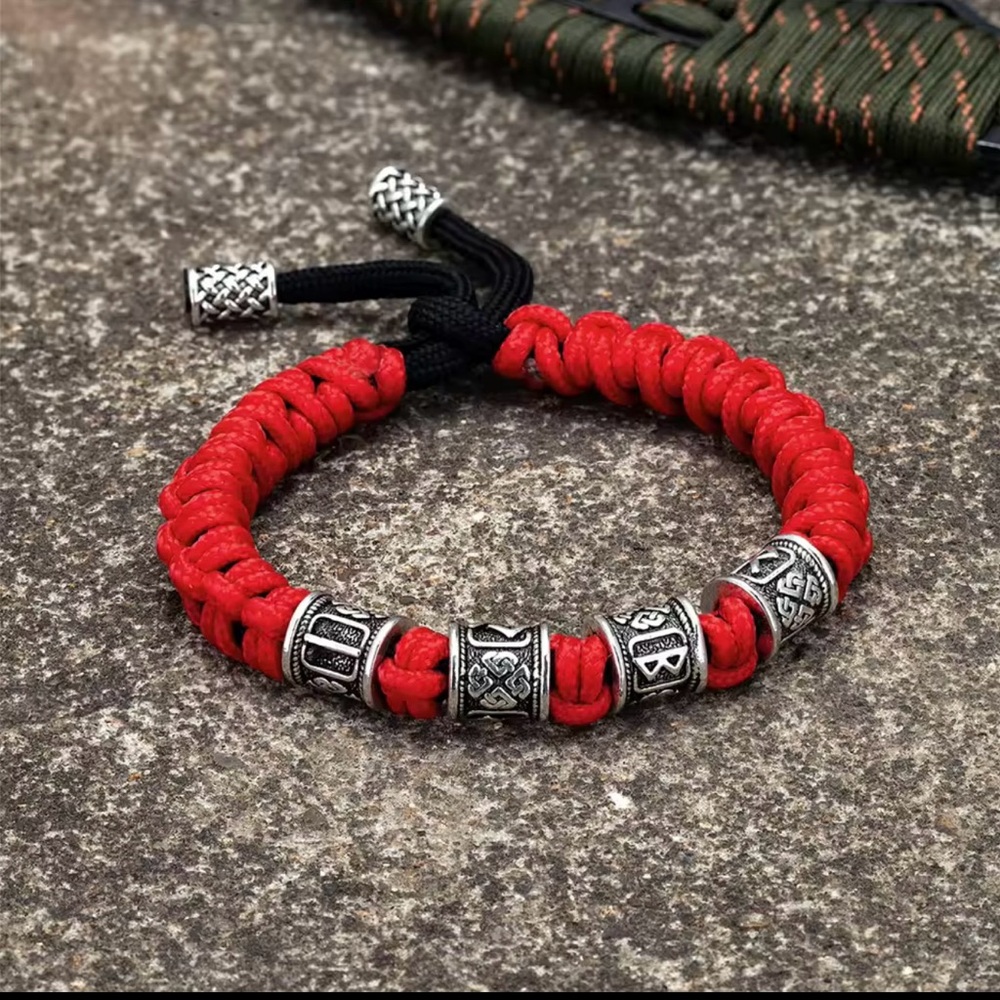 Red Braided Bracelet with Silver Accents